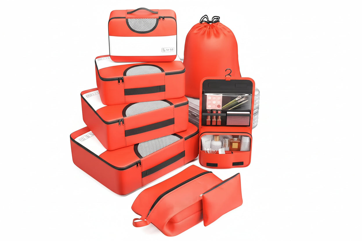 8 Set Unisex Polyester Packing Cubes Fashion Travel Essentials Carry Luggage Organizer Bags Zipper Closure 4 Sizes