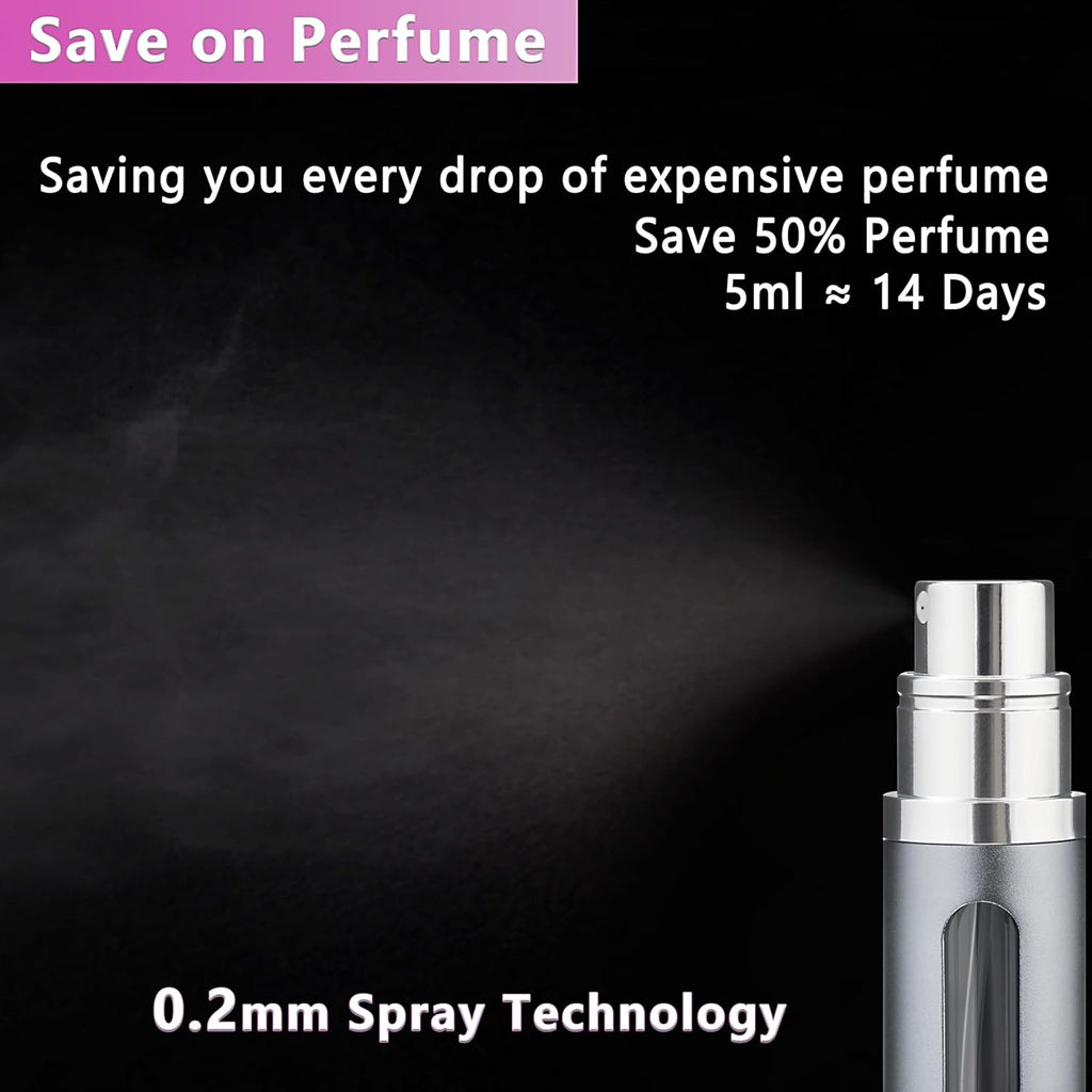 Perfume Atomiser Travel Spray Bottle -  2-Pack 5Ml Leakproof Travel Perfume Refillable Bottle with Pump, Portable Fragrance Atomizer for Women and Men (Grey & Pink)