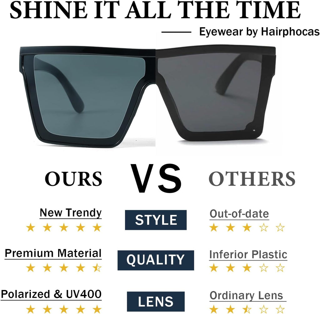 Square Oversized Sunglasses for Women Men Trendy Fashion Flat Top Retro Big Thick Frame, Shield Shades UV400 Protection Goggle Siamese Lens