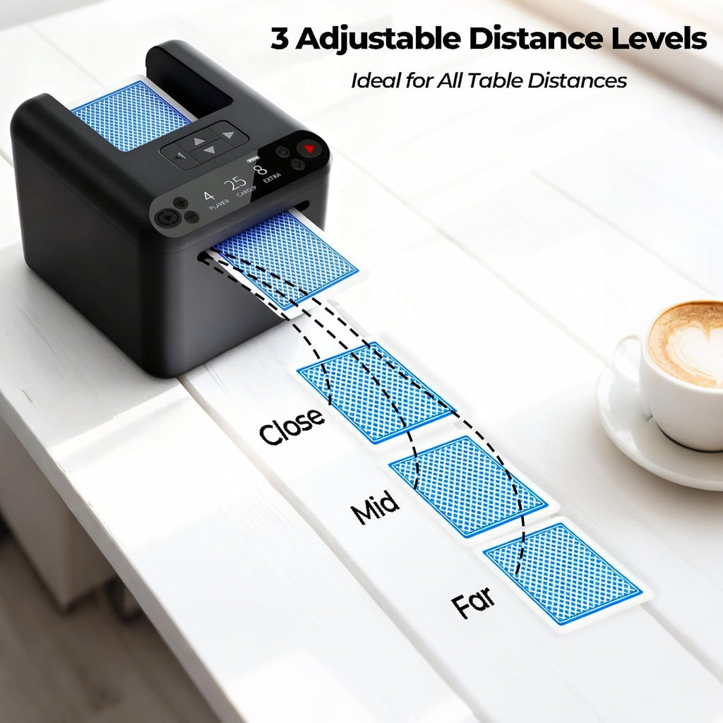 Automatic Card Dealer Machine, Rechargeable for 1-3 Decks, Supports 2-12 Players, Adjustable Dealing Distance, Quiet, 360° & 180° Rotation, Compatible with Poker, UNO, Blackjack, Texas Holdem Etc