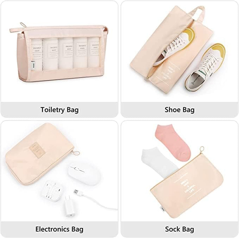 Packing Cubes, 9 Set Packing Cubes with Shoe Bag & Electronics Bag - Luggage Organizers Suitcase Travel Accessories (Beige)