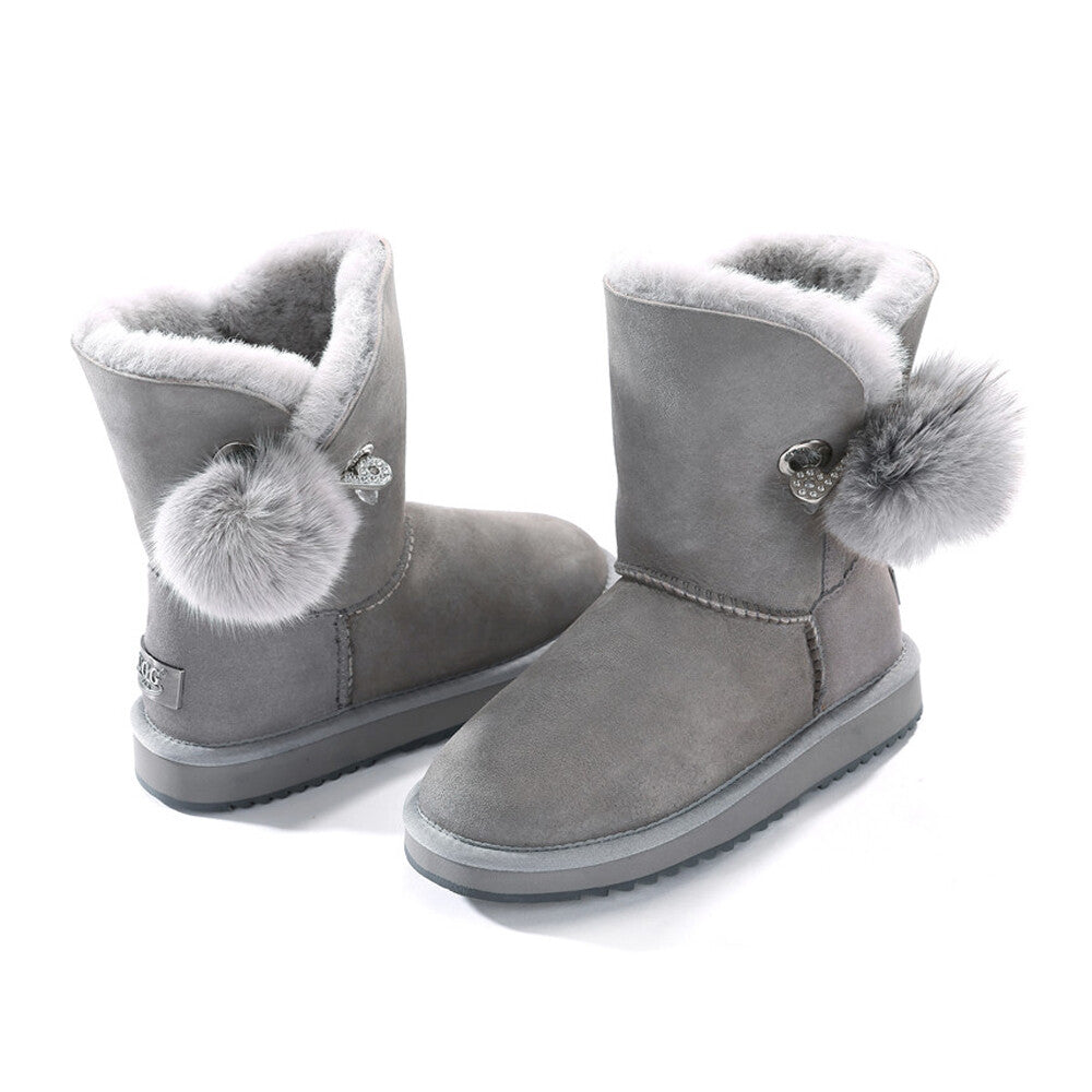 Womens Mink Hair Ball 3/4 Classic UGG Boots Water Resistant Premium Sheepskin AU