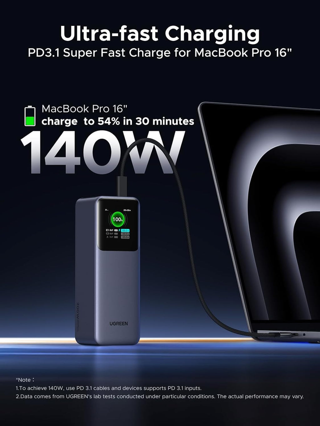 200W Nexode Pro Power Bank 25000Mah PD3.1 Laptop Portable Charger Fast Charging 90Wh 3-Port Battery Pack with TFT Smart Display for Macbook Pro, Ipad Pro, Iphone 17, Galaxy S26(60W), Pixel 10