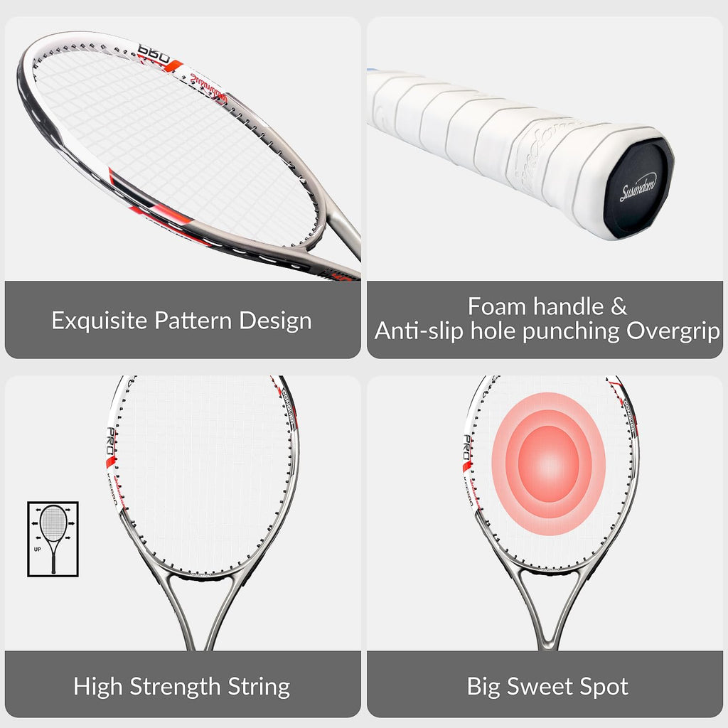 Tennis Rackets for Adults Pre-Strung 27 Inch Tennis Racquets 2 Player Set with 3 Balls 1 Bag