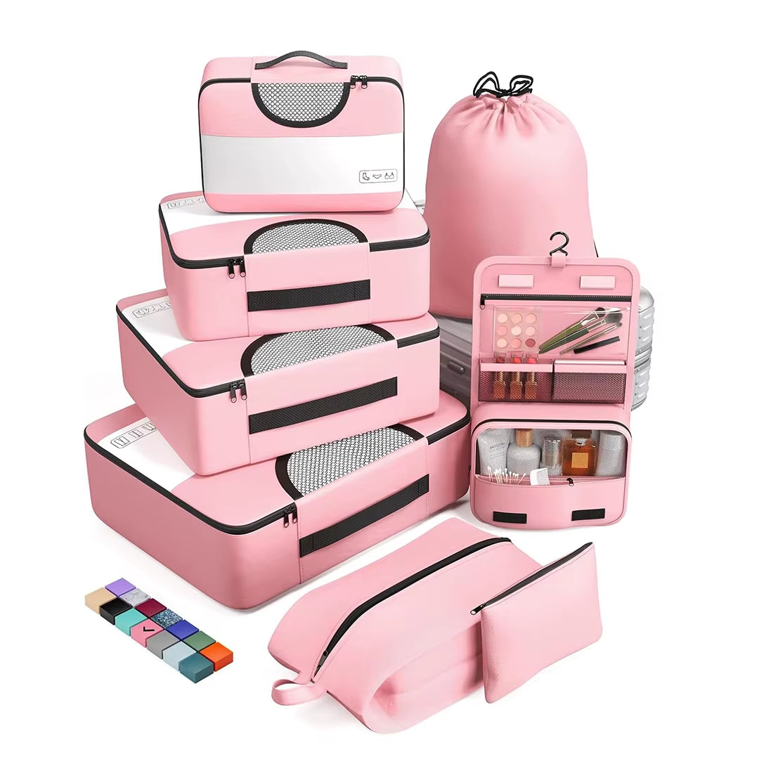 8 Set Unisex Polyester Packing Cubes Fashion Travel Essentials Carry Luggage Organizer Bags Zipper Closure 4 Sizes