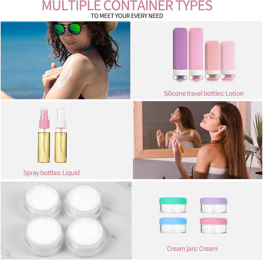16 Pack Travel Bottles Set for Toiletries, TSA Approved Leak Proof Silicone Squeezable Containers for Toiletries, Refillable Cosmetic Kits for Conditioner Shampoo, Lotion & Body Wash (BPA Free)