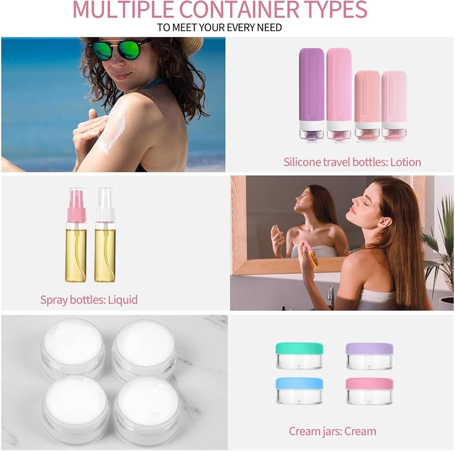 16 Pack Travel Bottles Set for Toiletries, TSA Approved Leak Proof Silicone Squeezable Containers for Toiletries, Refillable Cosmetic Kits for Conditioner Shampoo, Lotion & Body Wash (BPA Free)