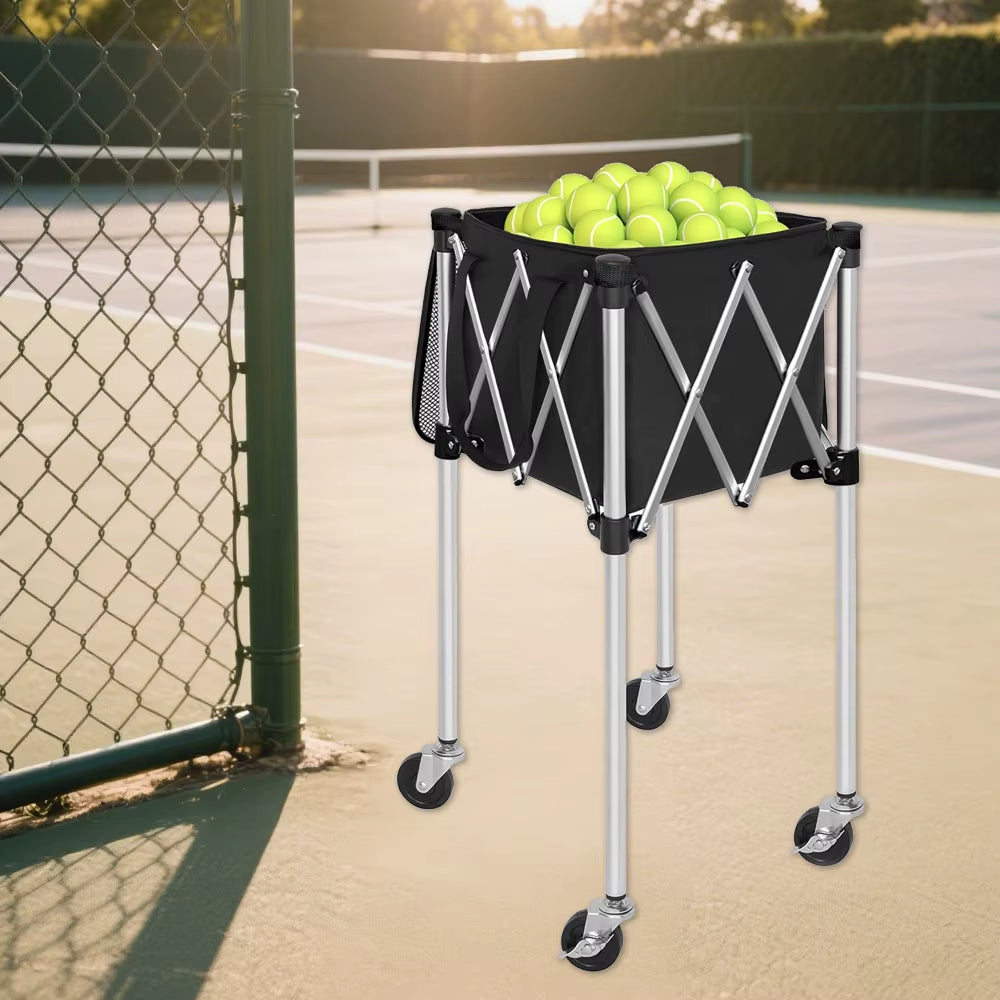 Lightweight Portable Tennis Ball Pickleball Ball Hopper Basket Sport Foldable Tennis Ball Cart for Coach Training