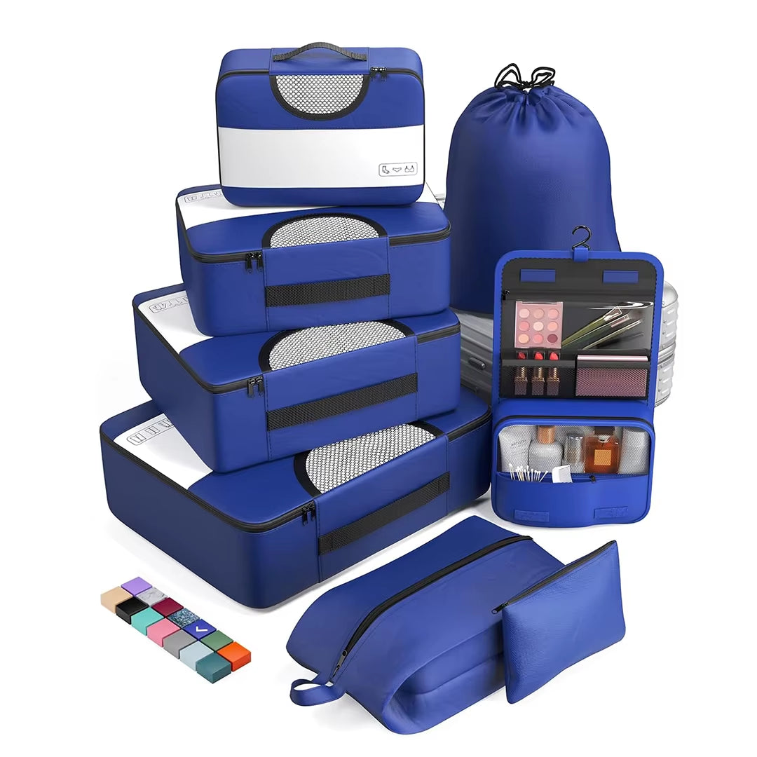 8 Set Unisex Polyester Packing Cubes Fashion Travel Essentials Carry Luggage Organizer Bags Zipper Closure 4 Sizes