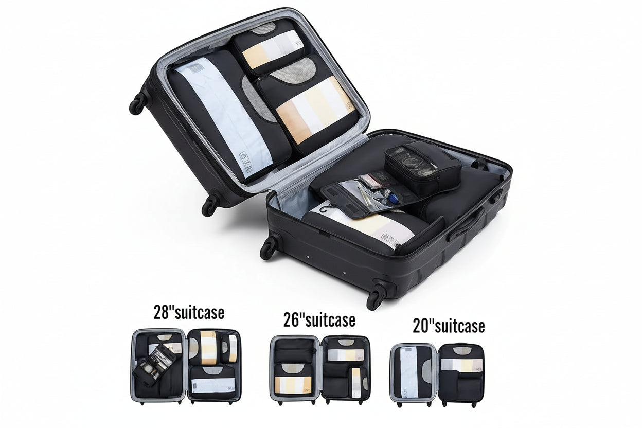 8 Set Unisex Polyester Packing Cubes Fashion Travel Essentials Carry Luggage Organizer Bags Zipper Closure 4 Sizes