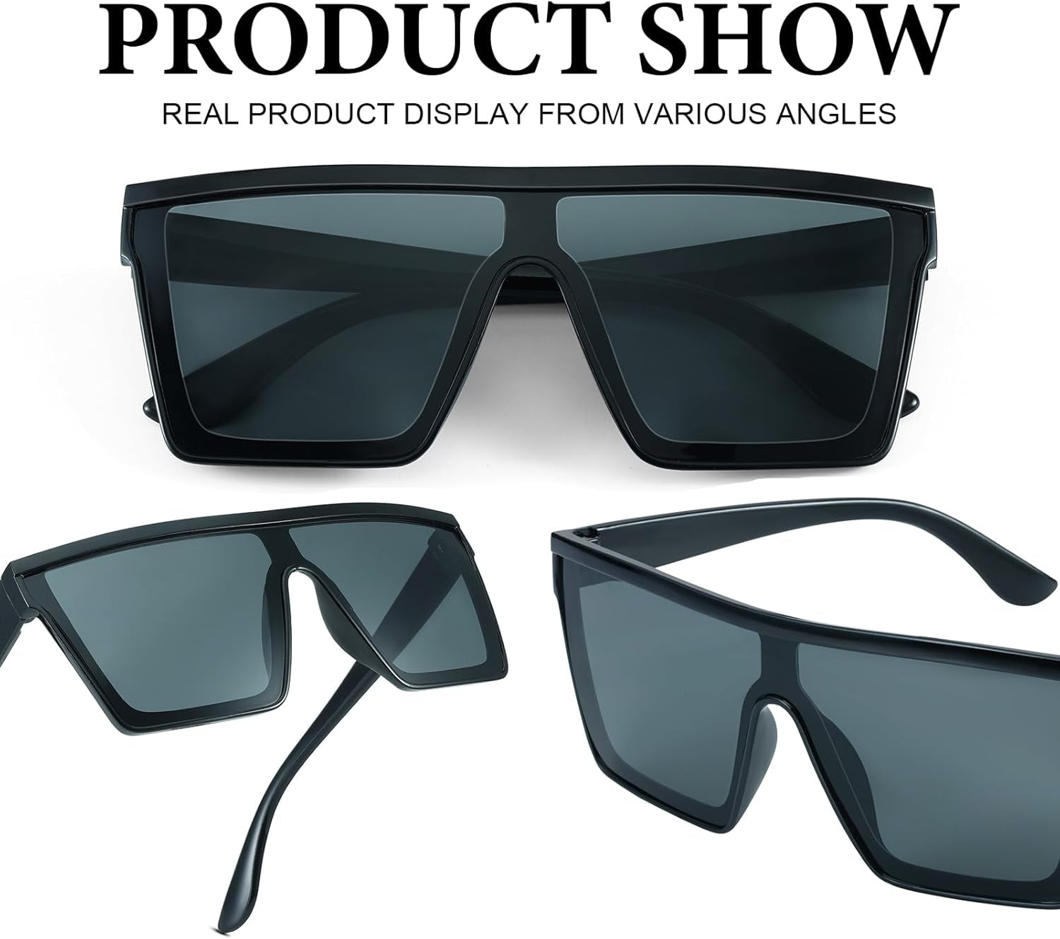 Square Oversized Sunglasses for Women Men Trendy Fashion Flat Top Retro Big Thick Frame, Shield Shades UV400 Protection Goggle Siamese Lens