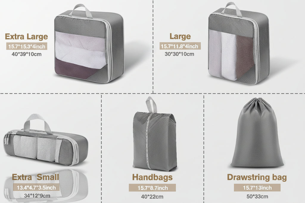 Compression Packing Cubes for Travel, Extensible Packing Cubes, Mesh Luggage Suitcase Organiser Bags, Ultra-Thin Packing Cube,Compression Bags for Luggage Suitcases Travel Accessories（Grey,7Pcs）