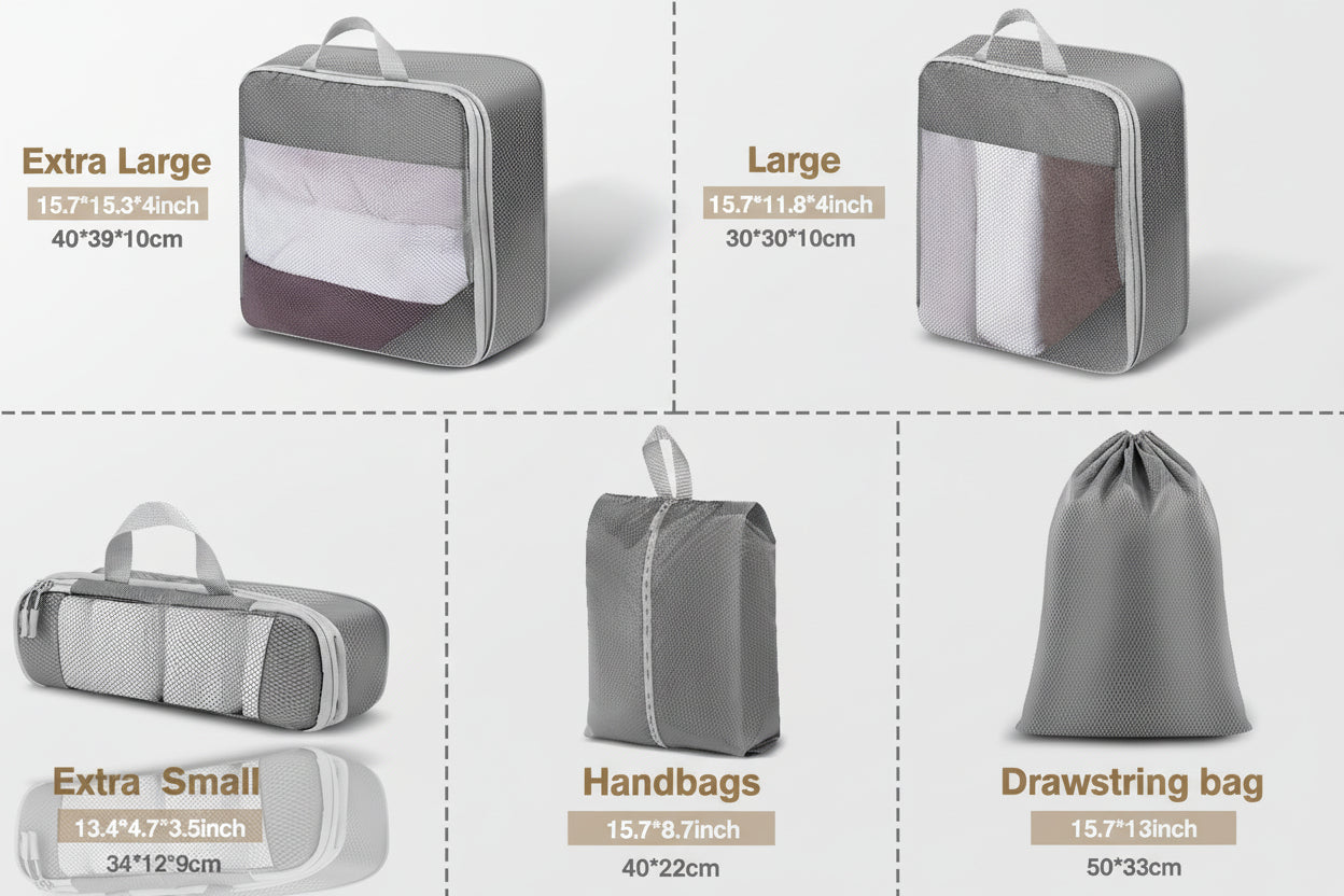 Compression Packing Cubes for Travel, Extensible Packing Cubes, Mesh Luggage Suitcase Organiser Bags, Ultra-Thin Packing Cube,Compression Bags for Luggage Suitcases Travel Accessories（Grey,7Pcs）
