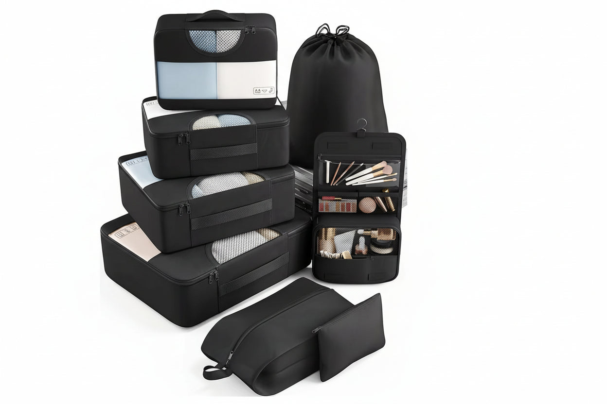 8 Set Unisex Polyester Packing Cubes Fashion Travel Essentials Carry Luggage Organizer Bags Zipper Closure 4 Sizes