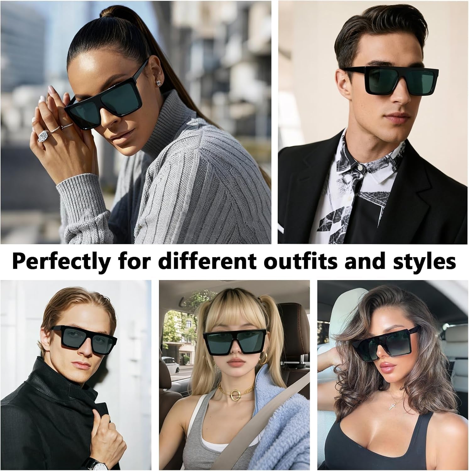 Square Oversized Sunglasses for Women Men Trendy Fashion Flat Top Retro Big Thick Frame, Shield Shades UV400 Protection Goggle Siamese Lens