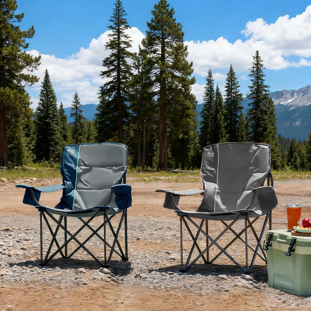 Oversized Folding Camping Chair for Adults, Support 550 LBS Heavy Duty with Cup Holder Side Pocket for Camping, Lawn, Picnic, Grey