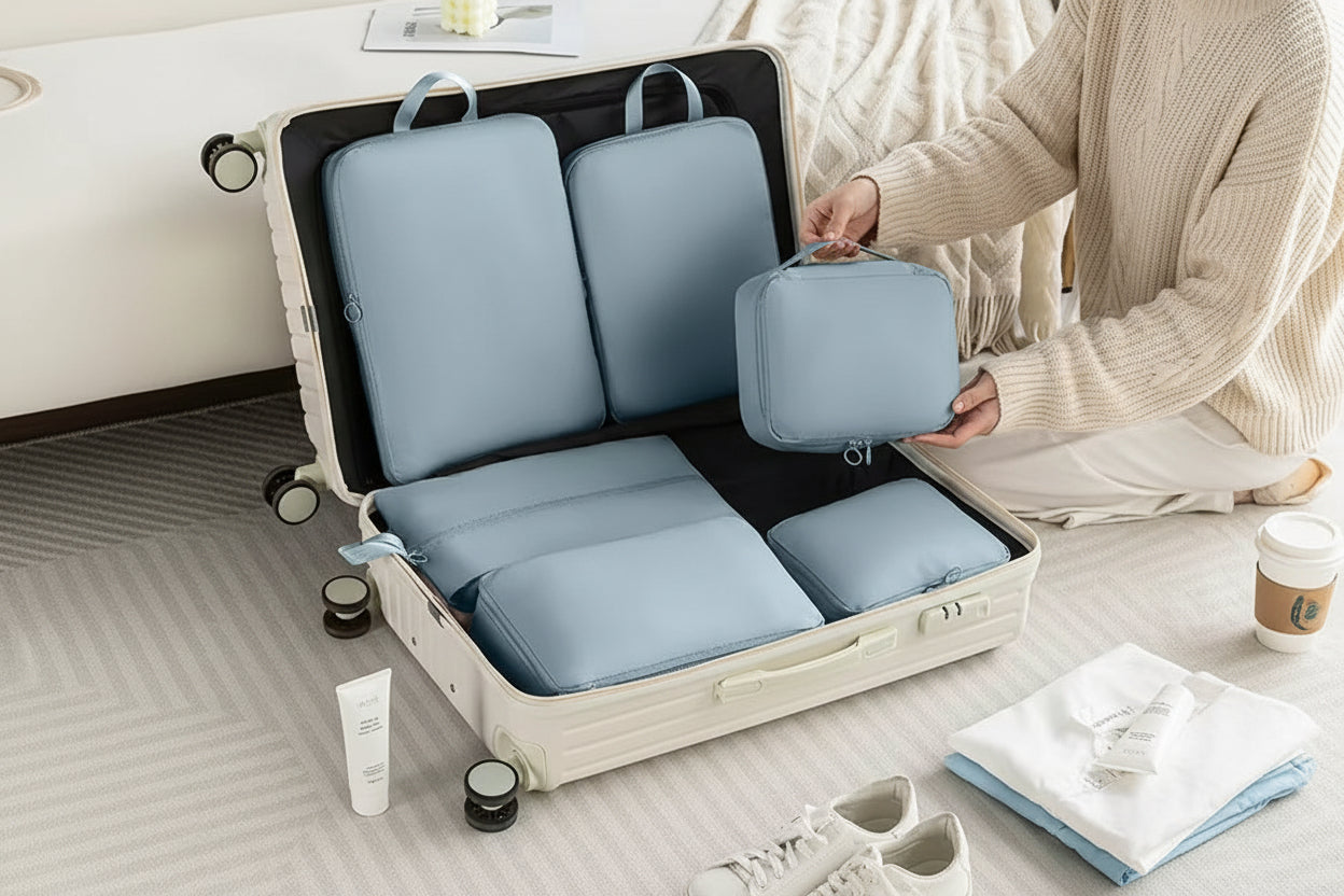 Premium Compression Packing Cubes Luggage Storage Organizer Travel Bag Sets 6 Piece with Double Zipper