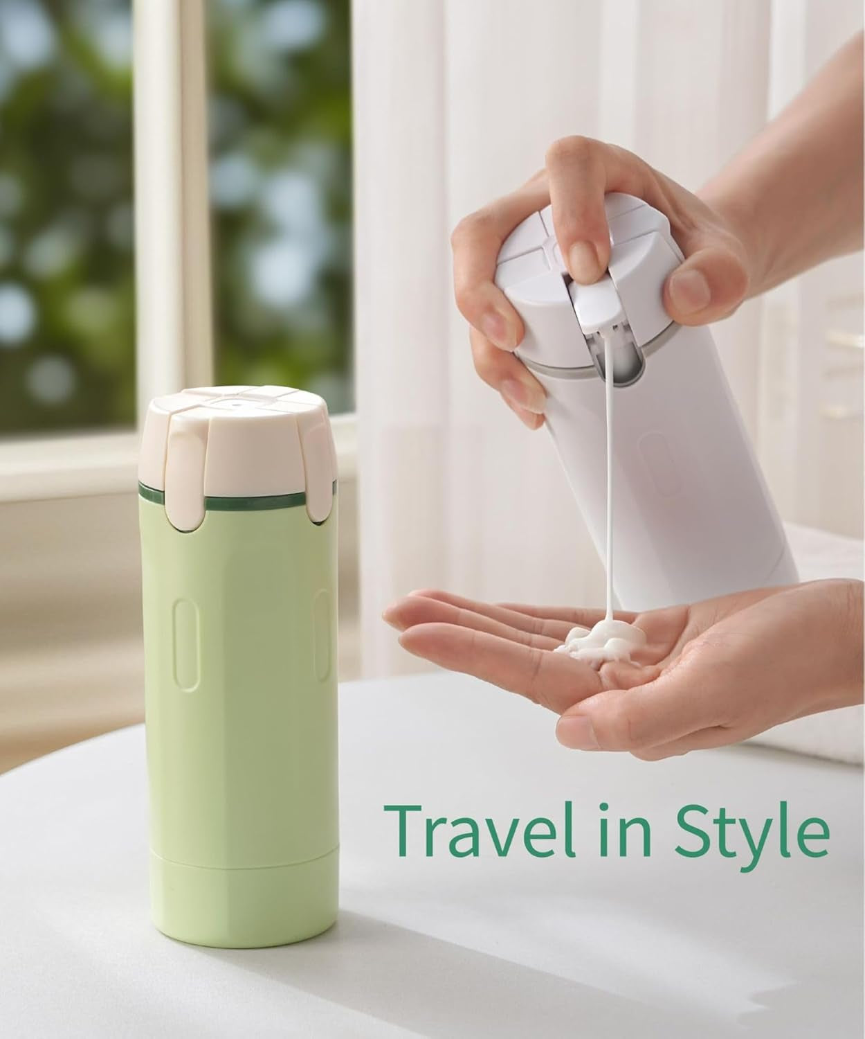 4 in 1 Travel Dispenser Bottle, Travel Toiletry Containers, Refillable, Leak Proof, Portable Containers for Shampoo Lotion Conditioner Cream, Flights Gym Bag Weekends Away (Green)