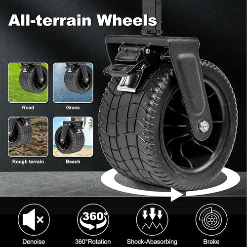 Collapsible Folding Wagon,10Cm Wide Big Wheels Portable Large Wagon Cart,Bearing Capacity 175Kg Aluminum Alloy Steel Beach Wagon,Outdoor Adjustable Stroller Wagon for Sand(Black)