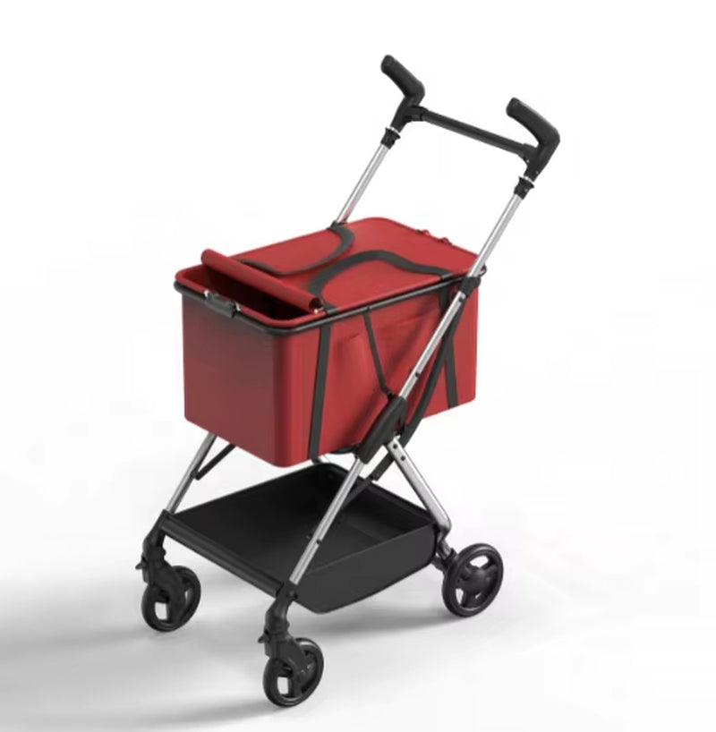605 New Design Multifunction Luxury 4-Wheel Aluminum Folding Shopping Trolley Large Outdoor Travel Cart Fabric China Dogs Cats