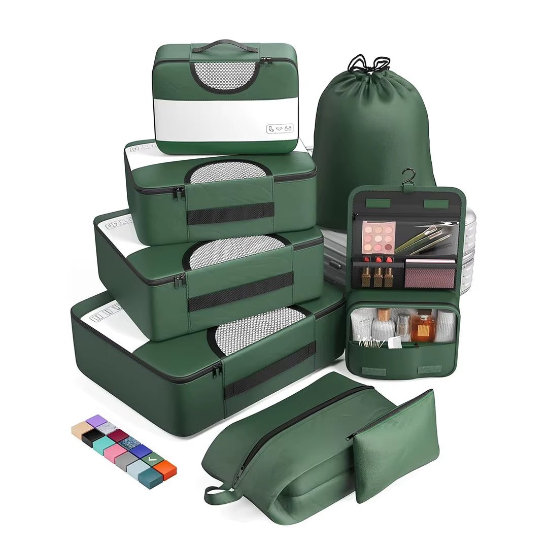 8 Set Unisex Polyester Packing Cubes Fashion Travel Essentials Carry Luggage Organizer Bags Zipper Closure 4 Sizes