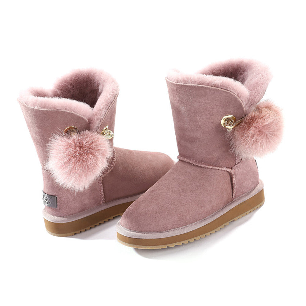 Womens Mink Hair Ball 3/4 Classic UGG Boots Water Resistant Premium Sheepskin AU