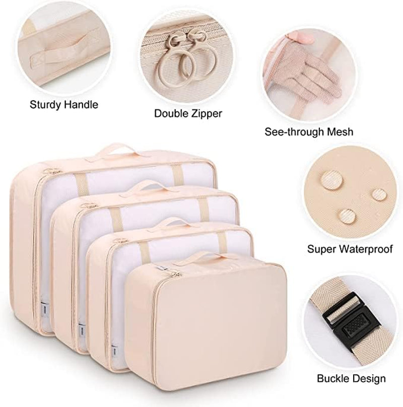 Packing Cubes, 9 Set Packing Cubes with Shoe Bag & Electronics Bag - Luggage Organizers Suitcase Travel Accessories (Beige)