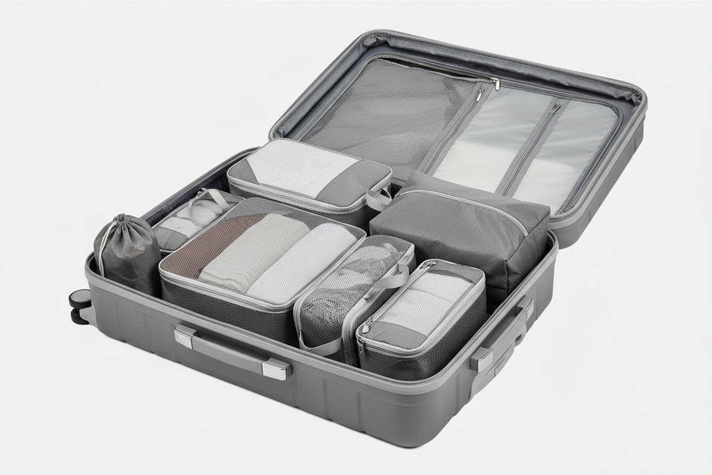 Compression Packing Cubes for Travel, Extensible Packing Cubes, Mesh Luggage Suitcase Organiser Bags, Ultra-Thin Packing Cube,Compression Bags for Luggage Suitcases Travel Accessories（Grey,7Pcs）