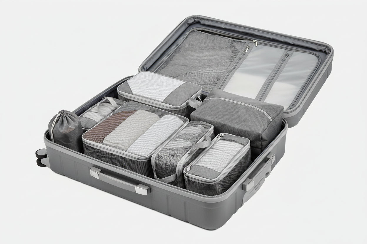 Compression Packing Cubes for Travel, Extensible Packing Cubes, Mesh Luggage Suitcase Organiser Bags, Ultra-Thin Packing Cube,Compression Bags for Luggage Suitcases Travel Accessories（Grey,7Pcs）