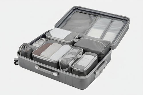 Compression Packing Cubes for Travel, Extensible Packing Cubes, Mesh Luggage Suitcase Organiser Bags, Ultra-Thin Packing Cube,Compression Bags for Luggage Suitcases Travel Accessories（Grey,7Pcs）