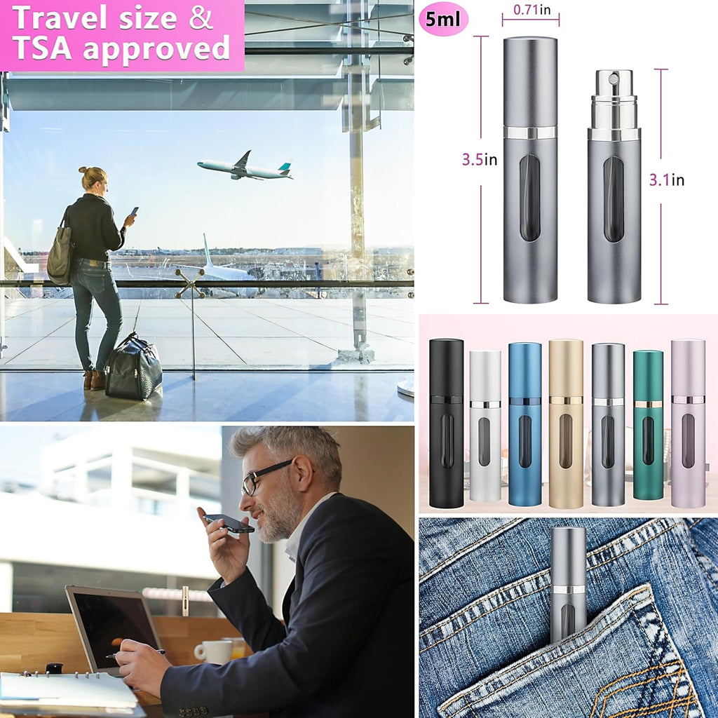 Perfume Atomiser Travel Spray Bottle -  2-Pack 5Ml Leakproof Travel Perfume Refillable Bottle with Pump, Portable Fragrance Atomizer for Women and Men (Grey & Pink)