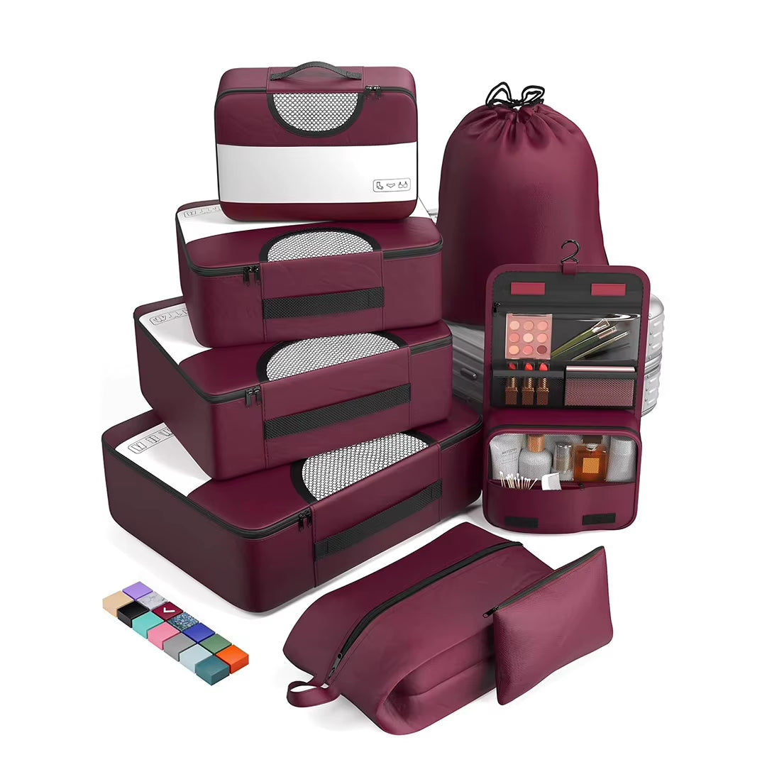 8 Set Unisex Polyester Packing Cubes Fashion Travel Essentials Carry Luggage Organizer Bags Zipper Closure 4 Sizes