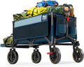 49" Extra Long Collapsible Folding Wagon with Tailgate and Brakes, 300Lbs Heavy Duty Foldable Wagon with Adjustable Handle, 250L Capacity Portable Cart for Outdoor Camping Sports, Grey