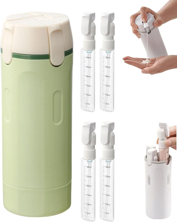 4 in 1 Travel Dispenser Bottle, Travel Toiletry Containers, Refillable, Leak Proof, Portable Containers for Shampoo Lotion Conditioner Cream, Flights Gym Bag Weekends Away (Green)