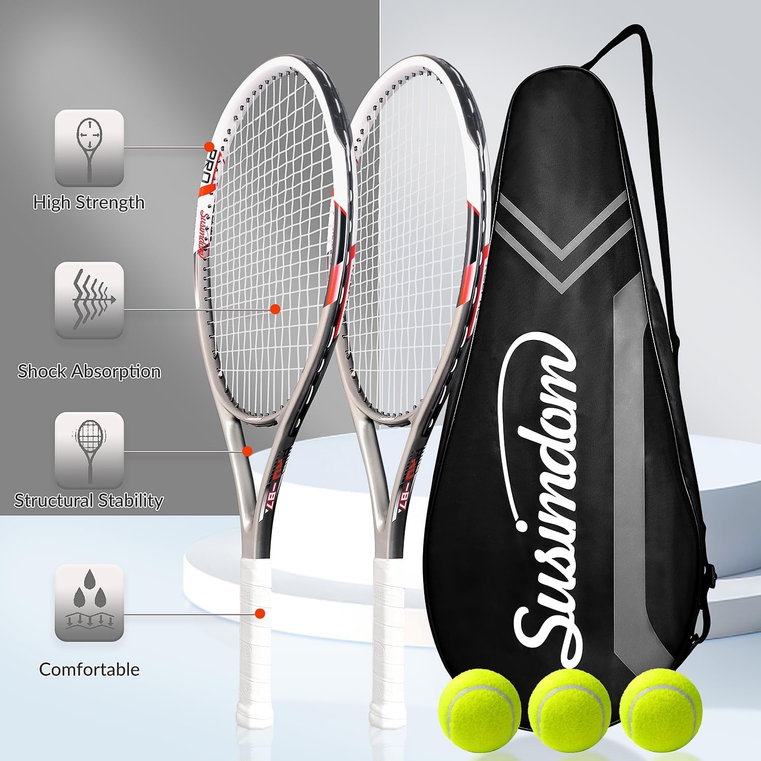 Tennis Rackets for Adults Pre-Strung 27 Inch Tennis Racquets 2 Player Set with 3 Balls 1 Bag