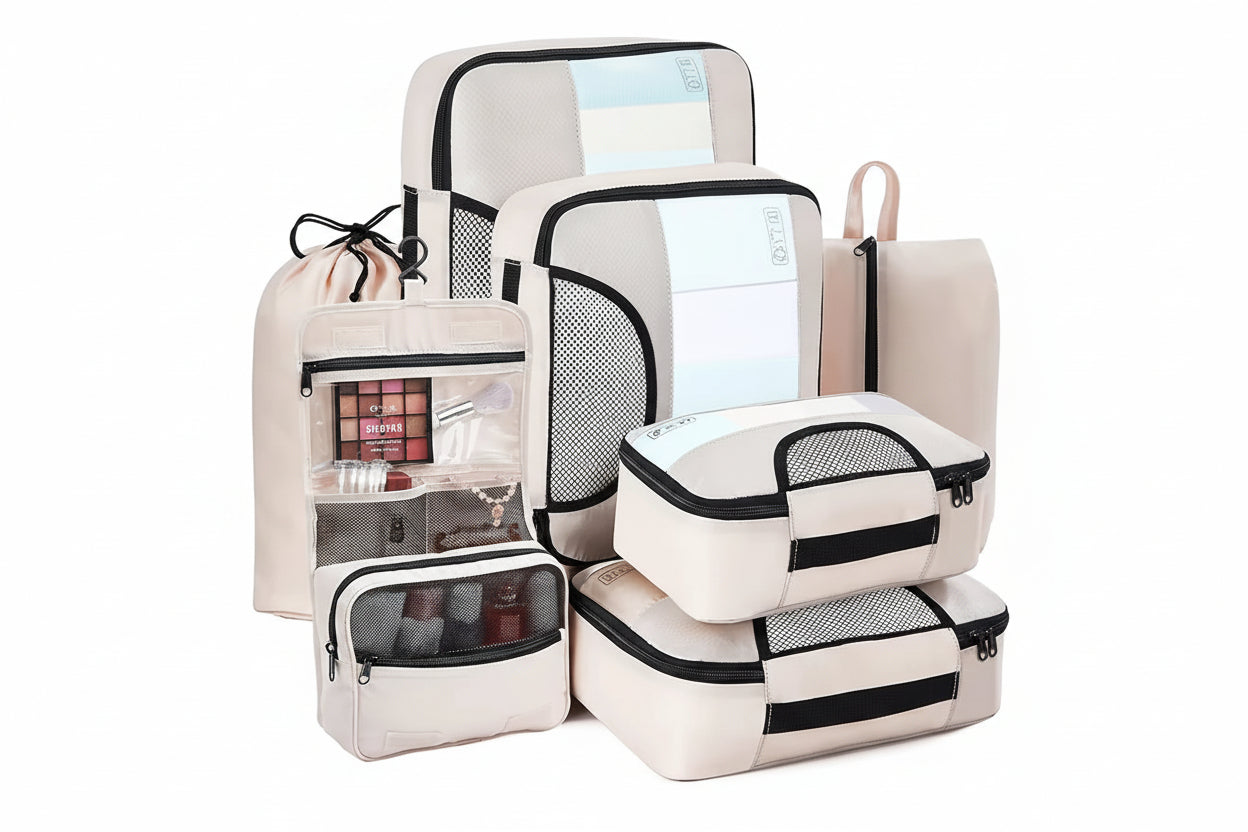8 Set Unisex Polyester Packing Cubes Fashion Travel Essentials Carry Luggage Organizer Bags Zipper Closure 4 Sizes