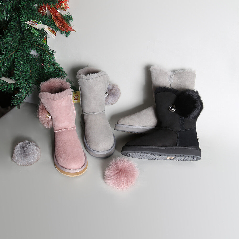 Womens Mink Hair Ball 3/4 Classic UGG Boots Water Resistant Premium Sheepskin AU