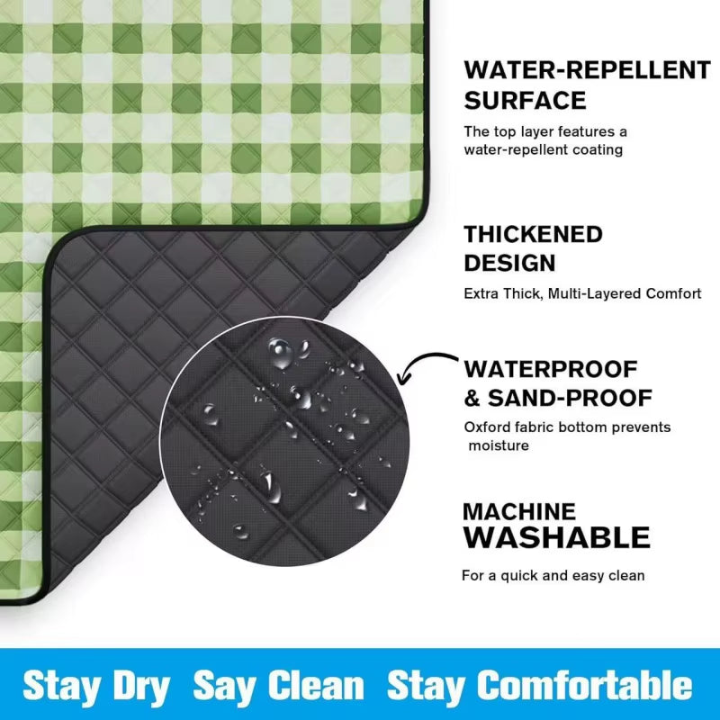 Green Lightweight Thickened Machine-Washable Waterproof Foldable Easy Carry Polyester Picnic Blanket for Outdoor Activities All
