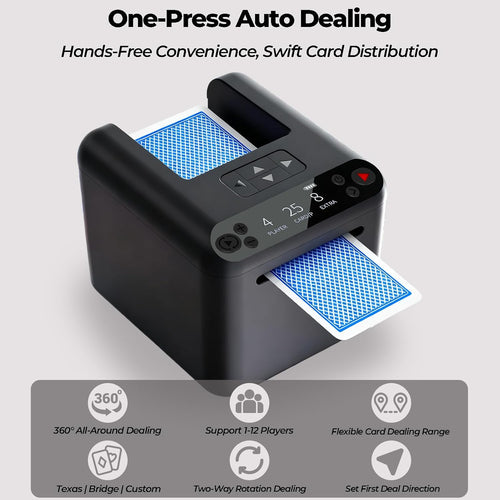 Automatic Card Dealer Machine, Rechargeable for 1-3 Decks, Supports 2-12 Players, Adjustable Dealing Distance, Quiet, 360° & 180° Rotation, Compatible with Poker, UNO, Blackjack, Texas Holdem Etc