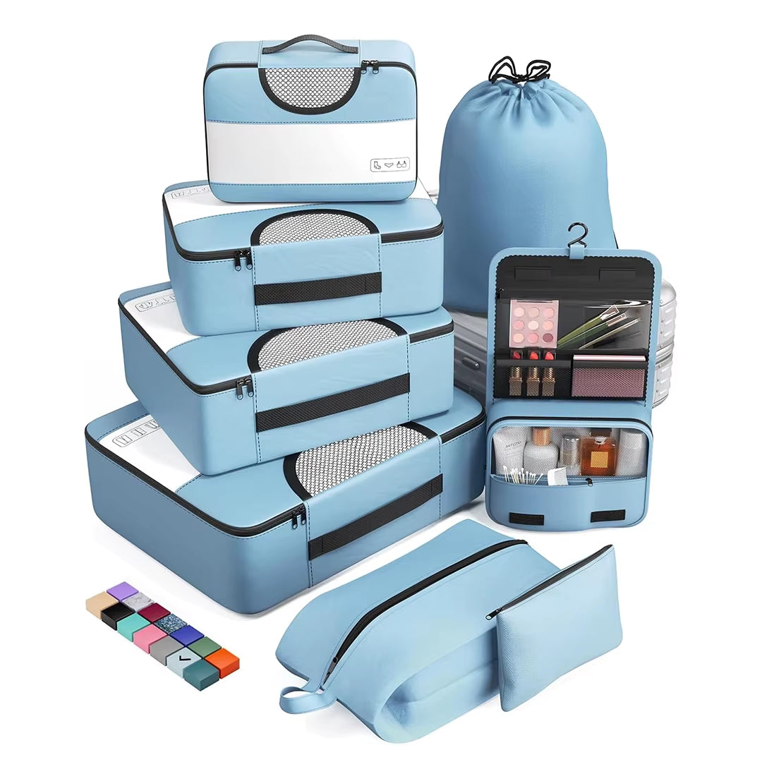 8 Set Unisex Polyester Packing Cubes Fashion Travel Essentials Carry Luggage Organizer Bags Zipper Closure 4 Sizes
