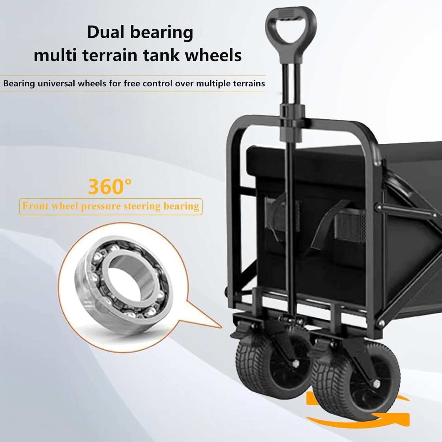 Collapsible Folding Wagon,10Cm Wide Big Wheels Portable Large Wagon Cart,Bearing Capacity 175Kg Aluminum Alloy Steel Beach Wagon,Outdoor Adjustable Stroller Wagon for Sand(Black)