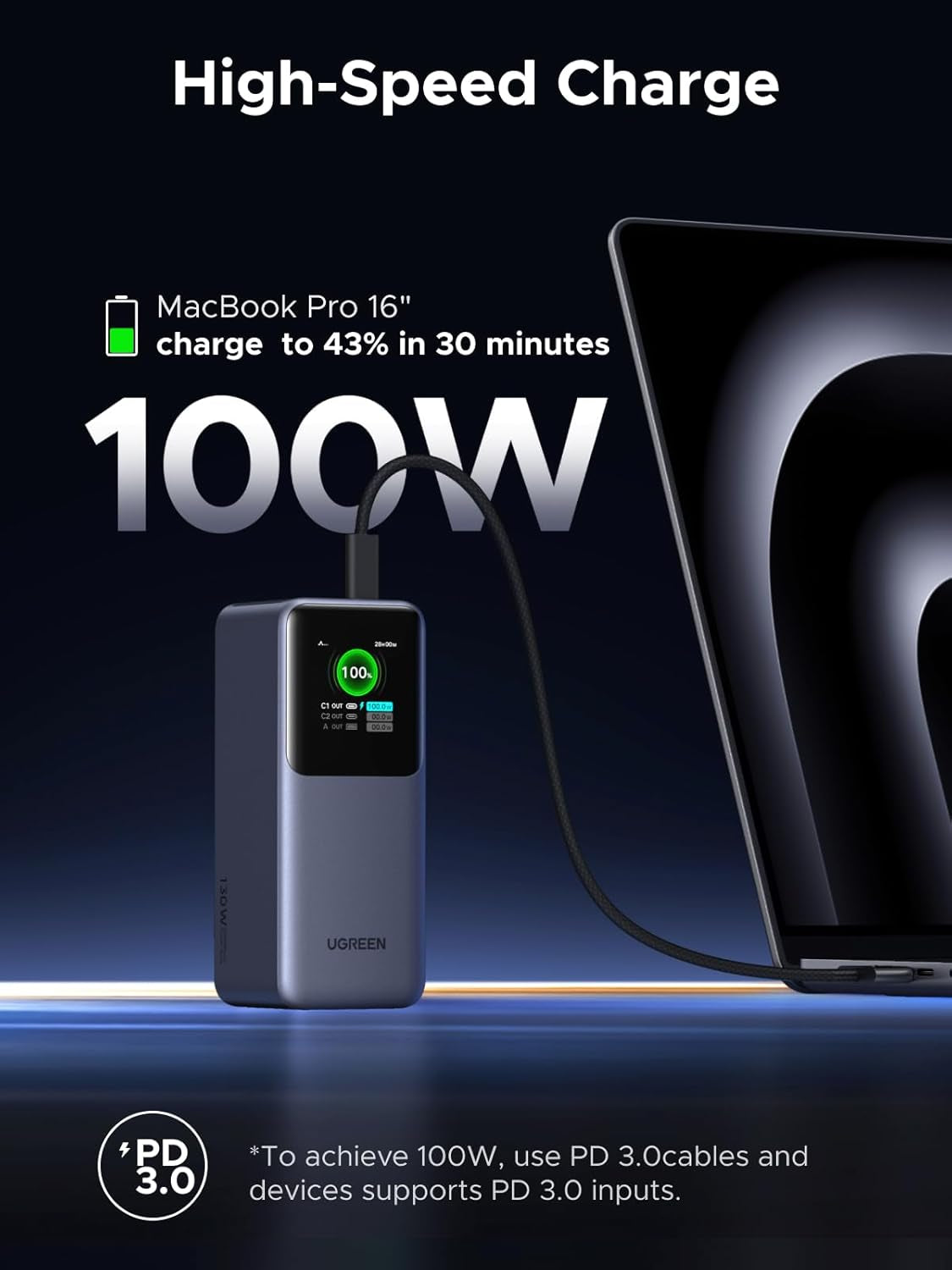 130W Nexode Pro Power Bank 20000Mah Fast Charging 3-Port USB C Laptop Portable Charger 72Wh Battery Pack Smart TFT Display for Macbook, Ipad, Iphone 17 Pro Max, Galaxy S26 Ultra 60W, Pixel 10