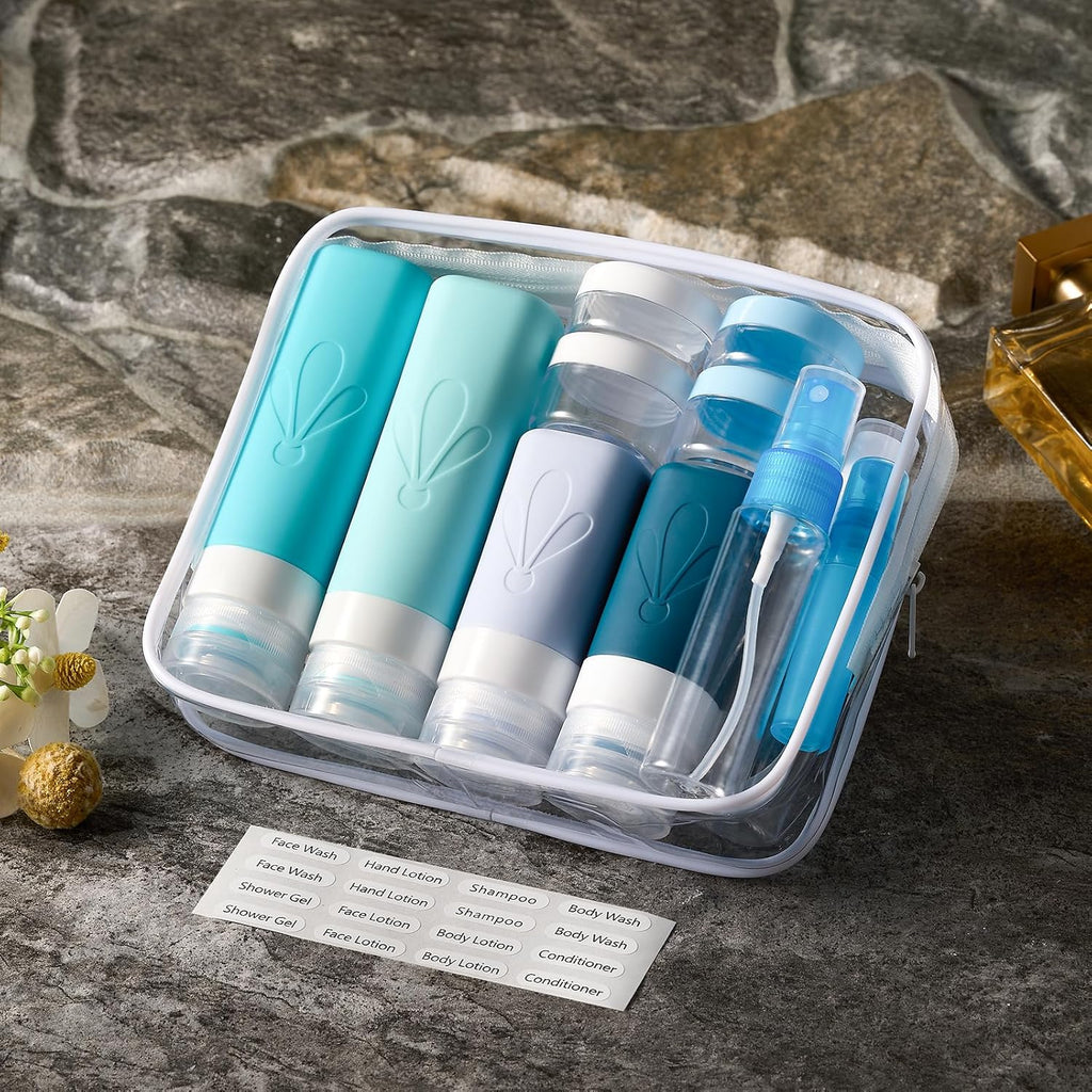 17 Pack Travel Bottles for Toiletries, TSA Approved 90Ml Travel Size Containers, BPA Free Leak Proof Squeezable Silicone Tubes for Shampoo Conditioner Lotion Soap with Labels