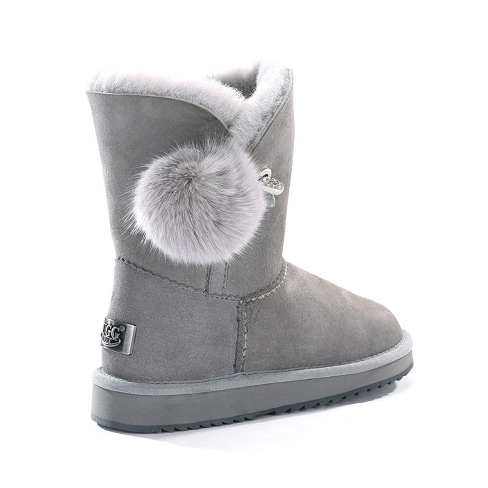 Womens Mink Hair Ball 3/4 Classic UGG Boots Water Resistant Premium Sheepskin AU