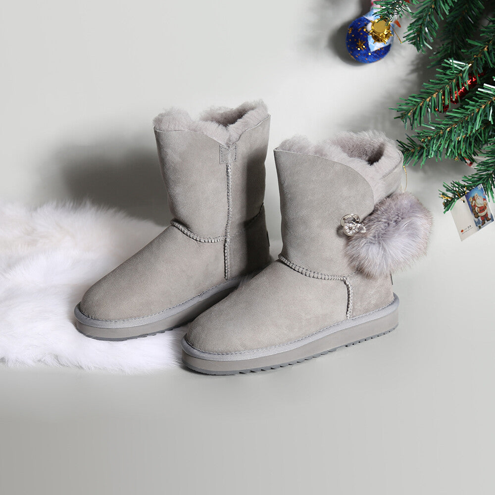 Womens Mink Hair Ball 3/4 Classic UGG Boots Water Resistant Premium Sheepskin AU
