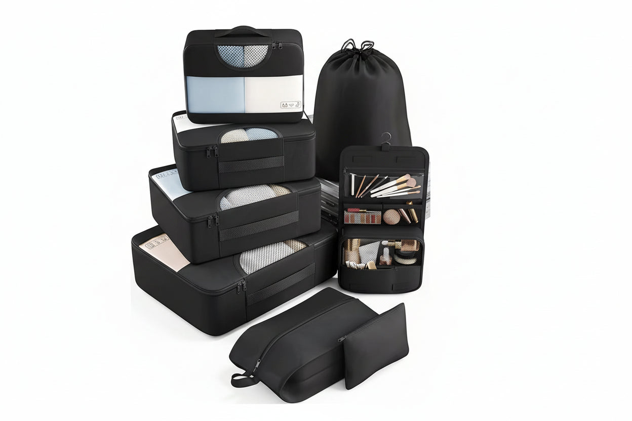 8 Set Unisex Polyester Packing Cubes Fashion Travel Essentials Carry Luggage Organizer Bags Zipper Closure 4 Sizes