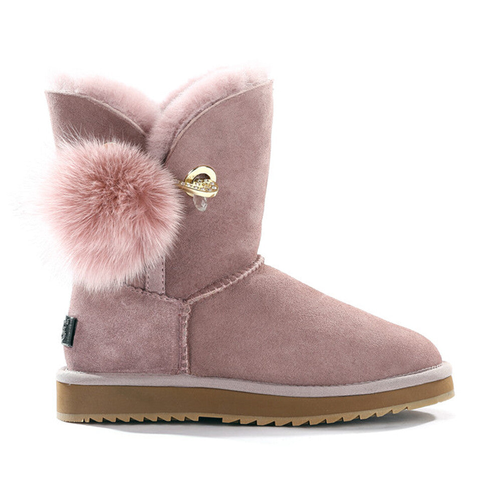 Womens Mink Hair Ball 3/4 Classic UGG Boots Water Resistant Premium Sheepskin AU