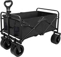 Collapsible Folding Wagon,10Cm Wide Big Wheels Portable Large Wagon Cart,Bearing Capacity 175Kg Aluminum Alloy Steel Beach Wagon,Outdoor Adjustable Stroller Wagon for Sand(Black)