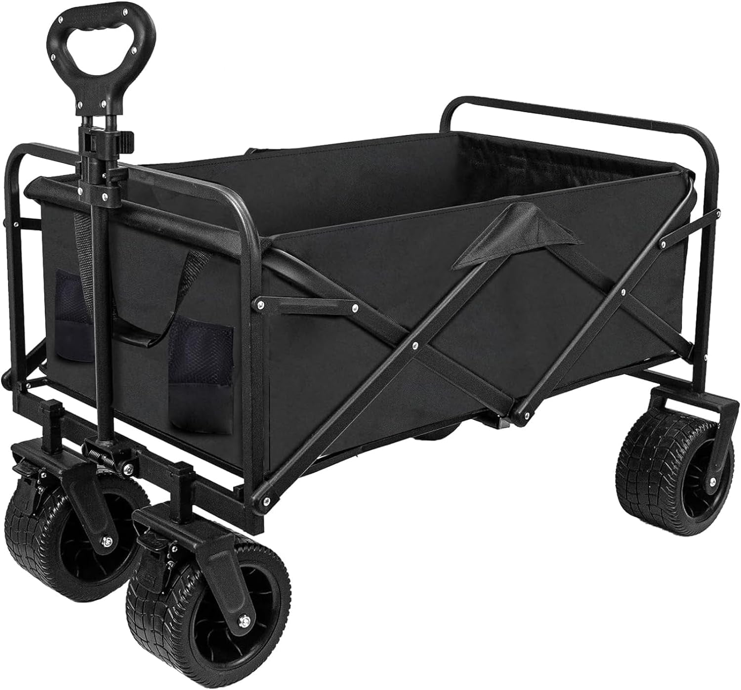 Collapsible Folding Wagon,10Cm Wide Big Wheels Portable Large Wagon Cart,Bearing Capacity 175Kg Aluminum Alloy Steel Beach Wagon,Outdoor Adjustable Stroller Wagon for Sand(Black)