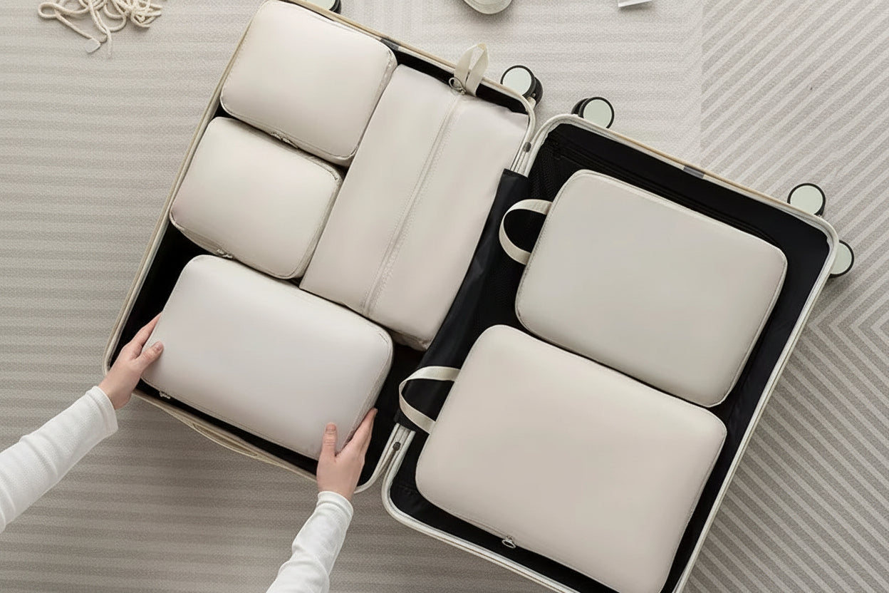 Premium Compression Packing Cubes Luggage Storage Organizer Travel Bag Sets 6 Piece with Double Zipper